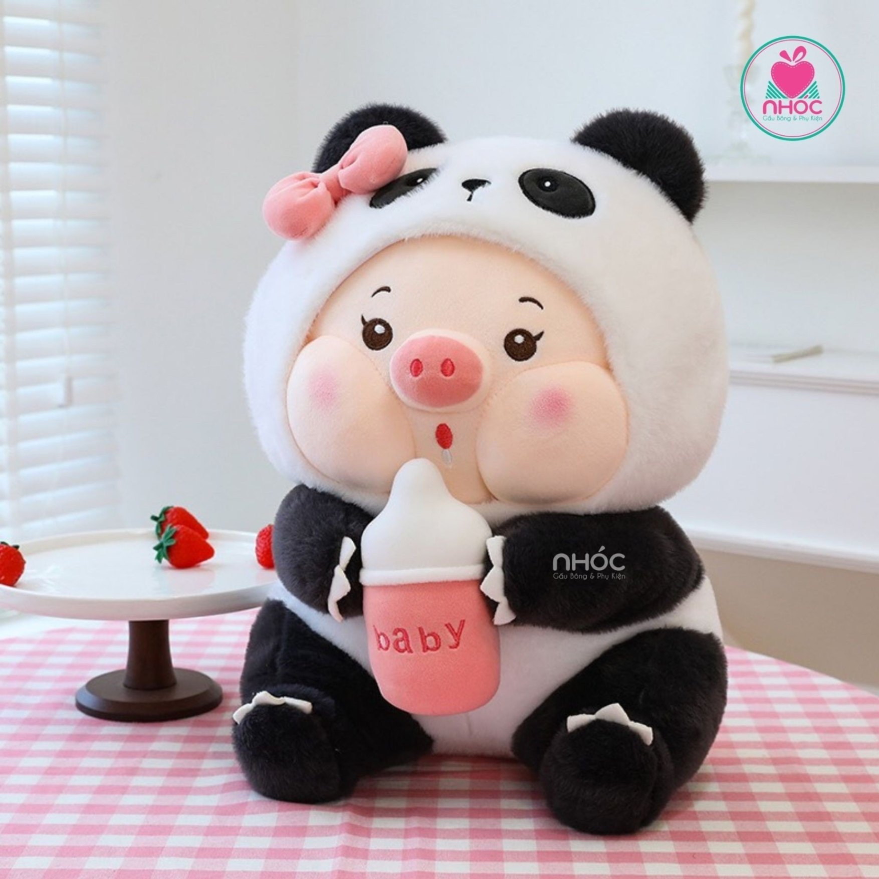 Thú bông Heo mặc áo Panda lông xù TC - Trắng đen - 55460