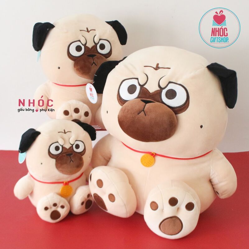 Thú bông Chó Pug chân to lông mịn ngồi - Camel - 50410