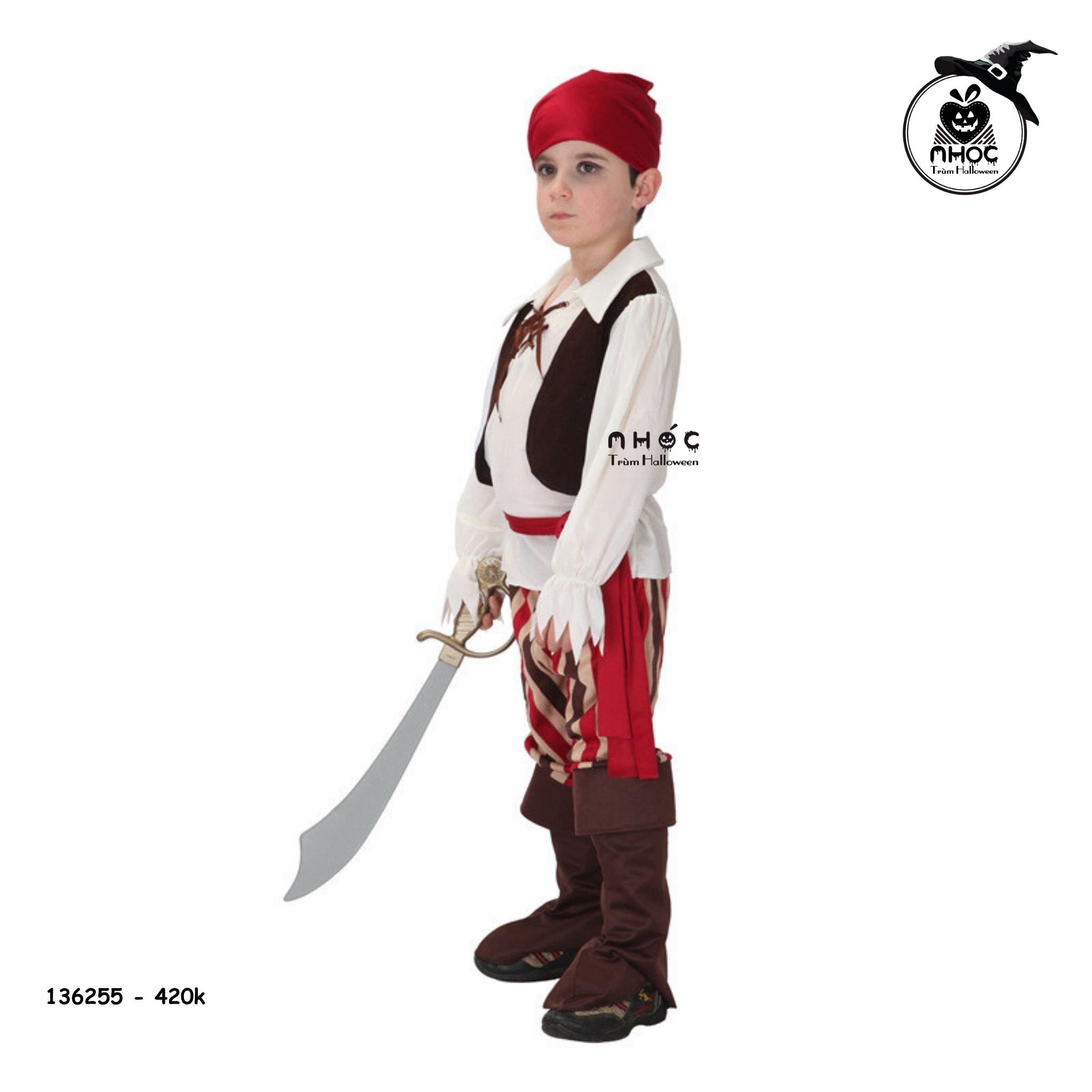 Bộ đồ cướp biển Pirate Boy quần sọc màu combo nón đỏ - Size M - 120420