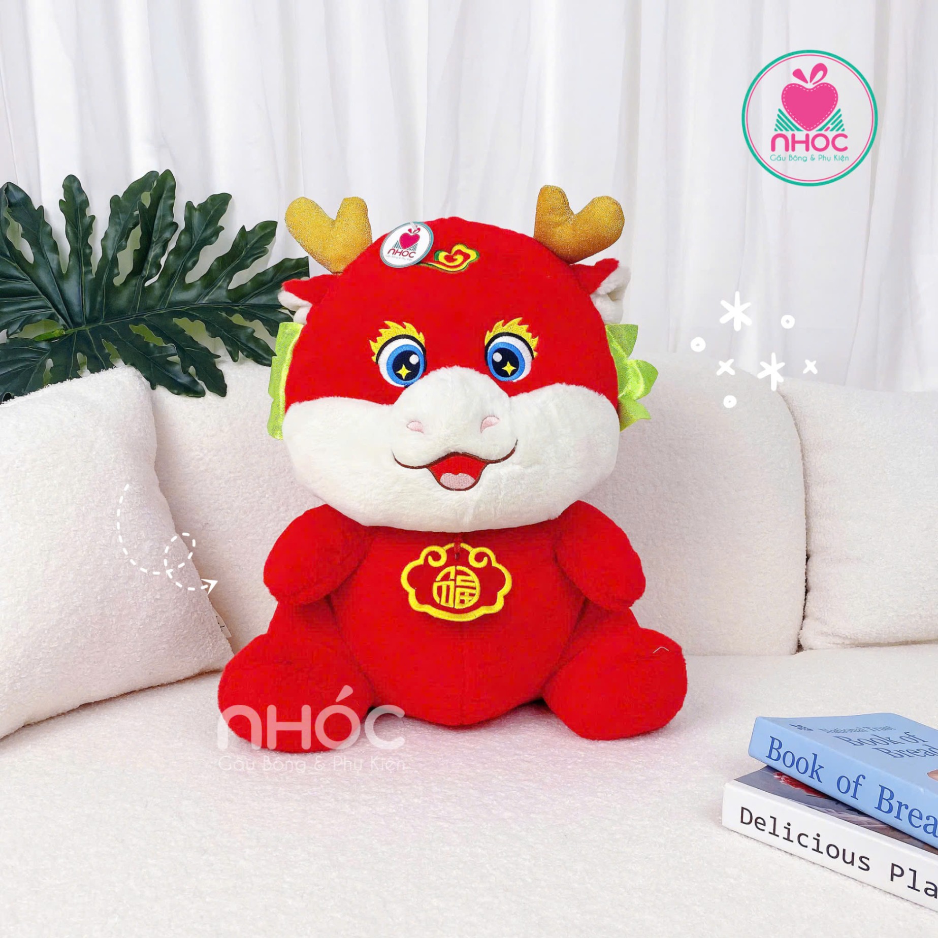 Thú bông Rồng may mắn lông xù ngồi TC - Đỏ - 45340
