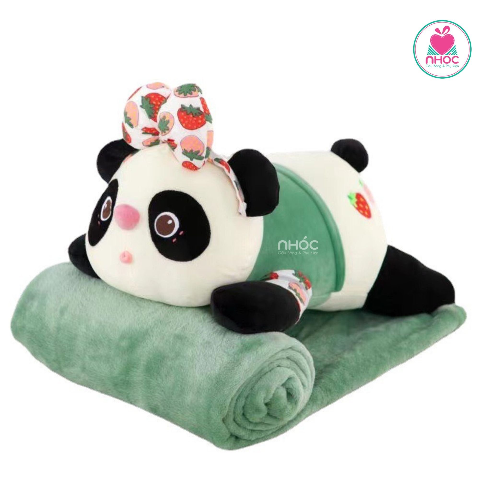 Gối mền Panda mặt áo lông mịn - Xanh lá - 34001