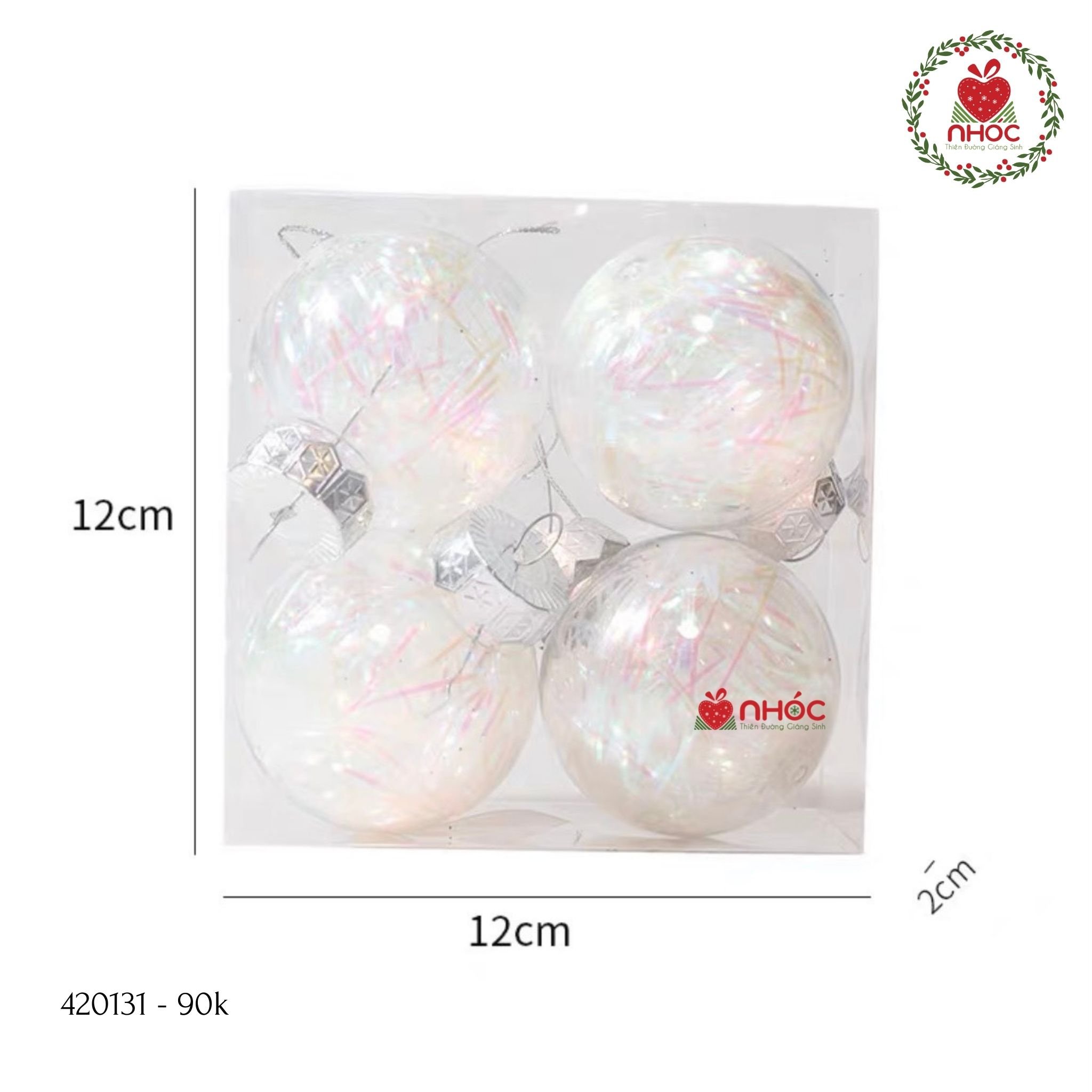 Trái châu kiểu giấy kim tuyến bộ 4 - Trắng - 6090