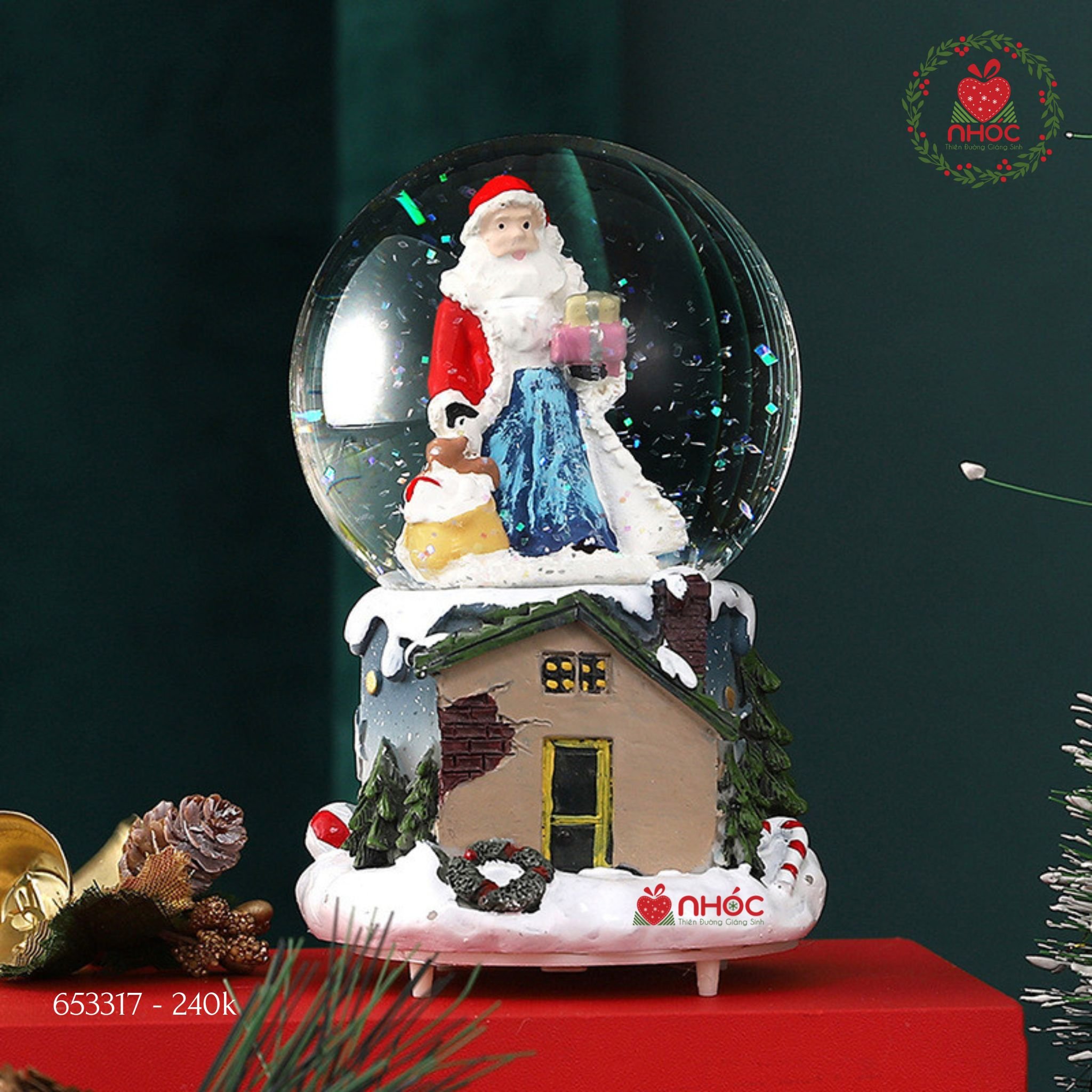 Cầu tuyết Noel đế tuyết nhạc đèn - Ngôi nhà - 15240