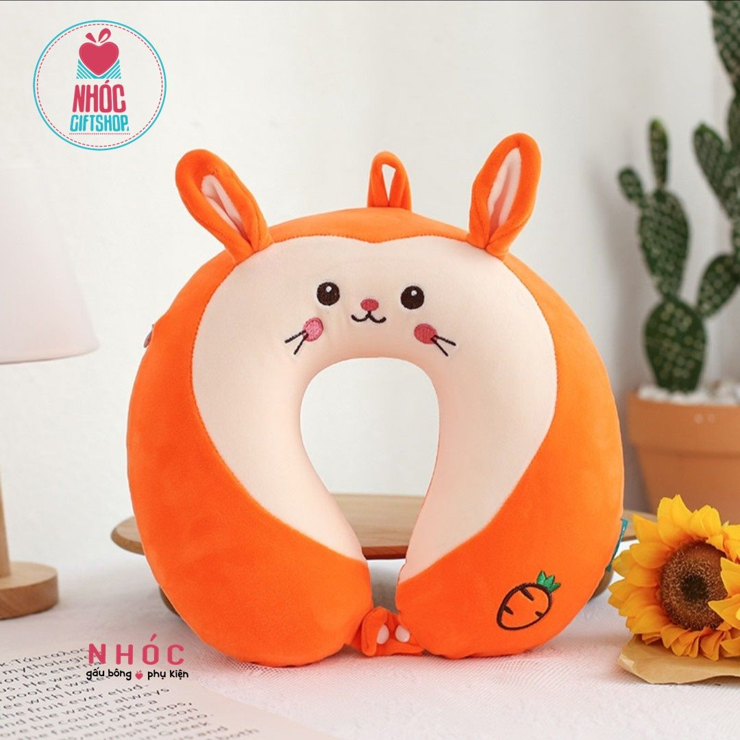Gối kê cổ cao su non thú trái cây thêu - 16001 - Thỏ cà rốt cam