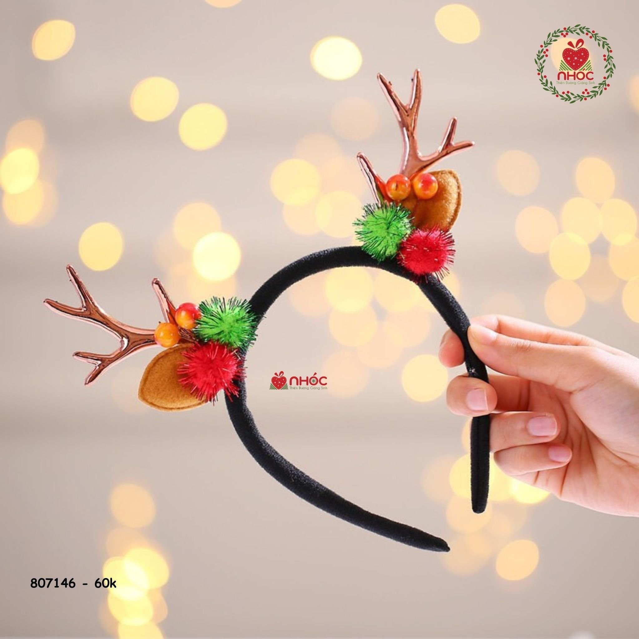 Cài tóc noel sừng tuần lộc trái châu - 6001 - Nâu