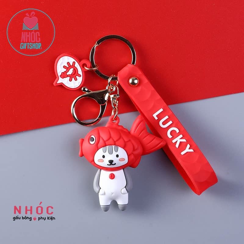 Móc khóa poly dẻo thú đầu cá - 5001 - Đỏ