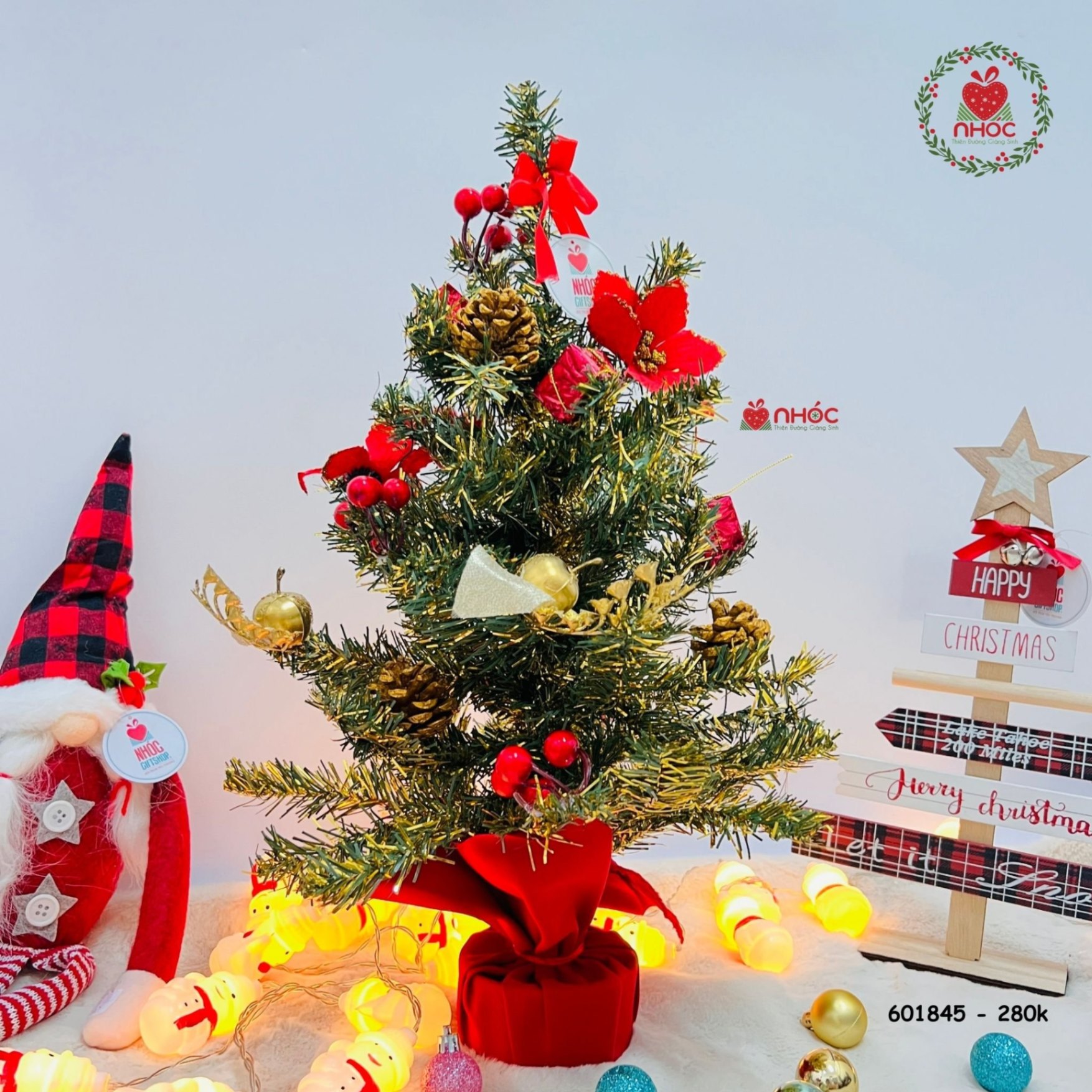 Cây thông noel mini xanh vàng có trang trí - LP - T20 - BYD - 20in - 60280