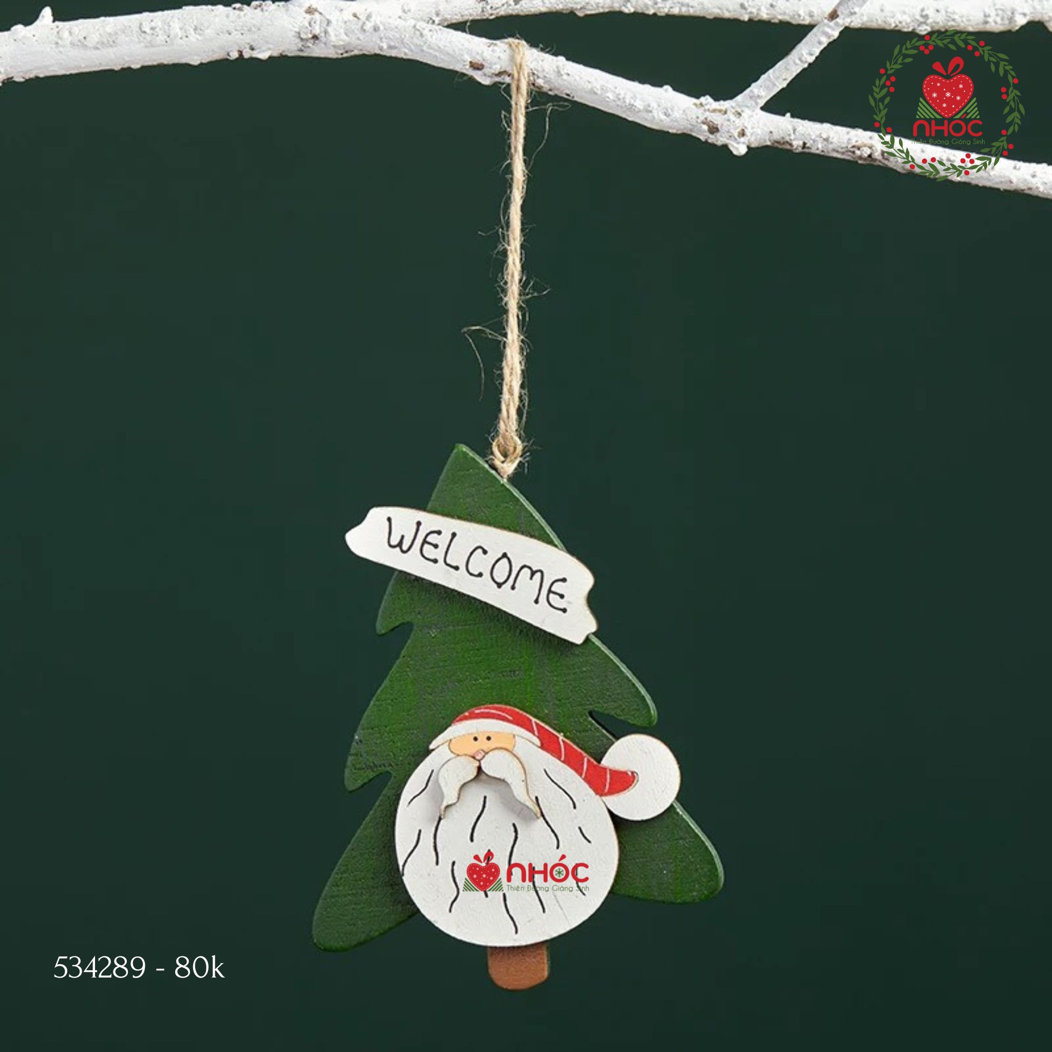 Phụ kiện trang trí Noel gỗ Cây thông Welcome - Ông già - 1580