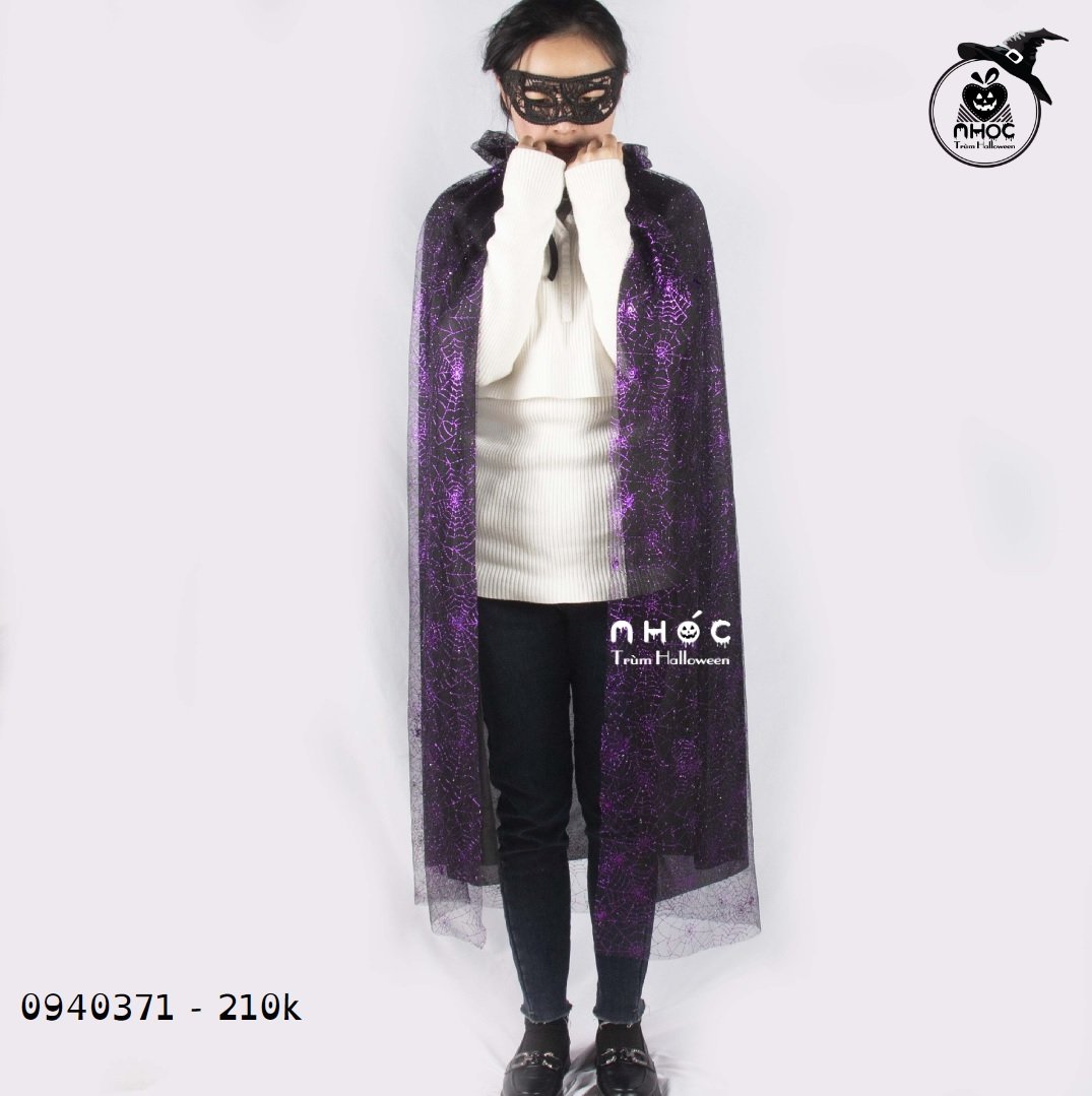 Áo choàng Halloween 2 lớp lưới nhện kim tuyến - Tím - 110210