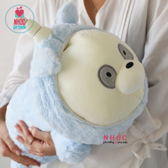 Gối ôm gấu we bare bears mặc áo thú lông mịn - Kỳ lân - Xanh da trời - 80360