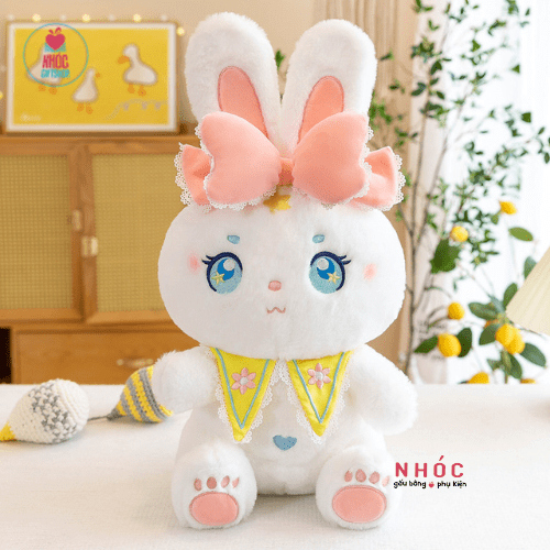Thú bông Thỏ Meimei bụng thêu tim lông xù ngồi - Trắng - 65510