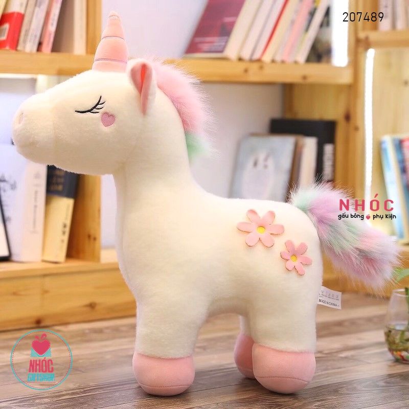 Thú bông Kỳ lân lưng thêu hoa lông xù - Trắng - 65380