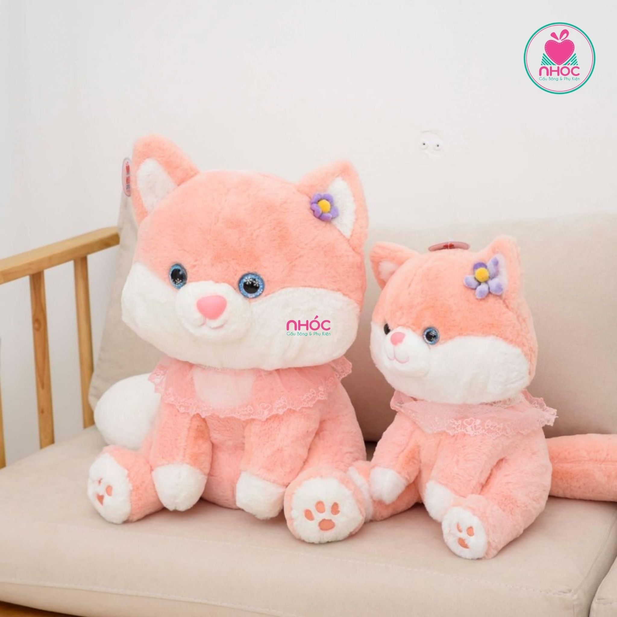 Thú bông thỏ Stella lông xù ngồi cổ ren - Hồng - 75580