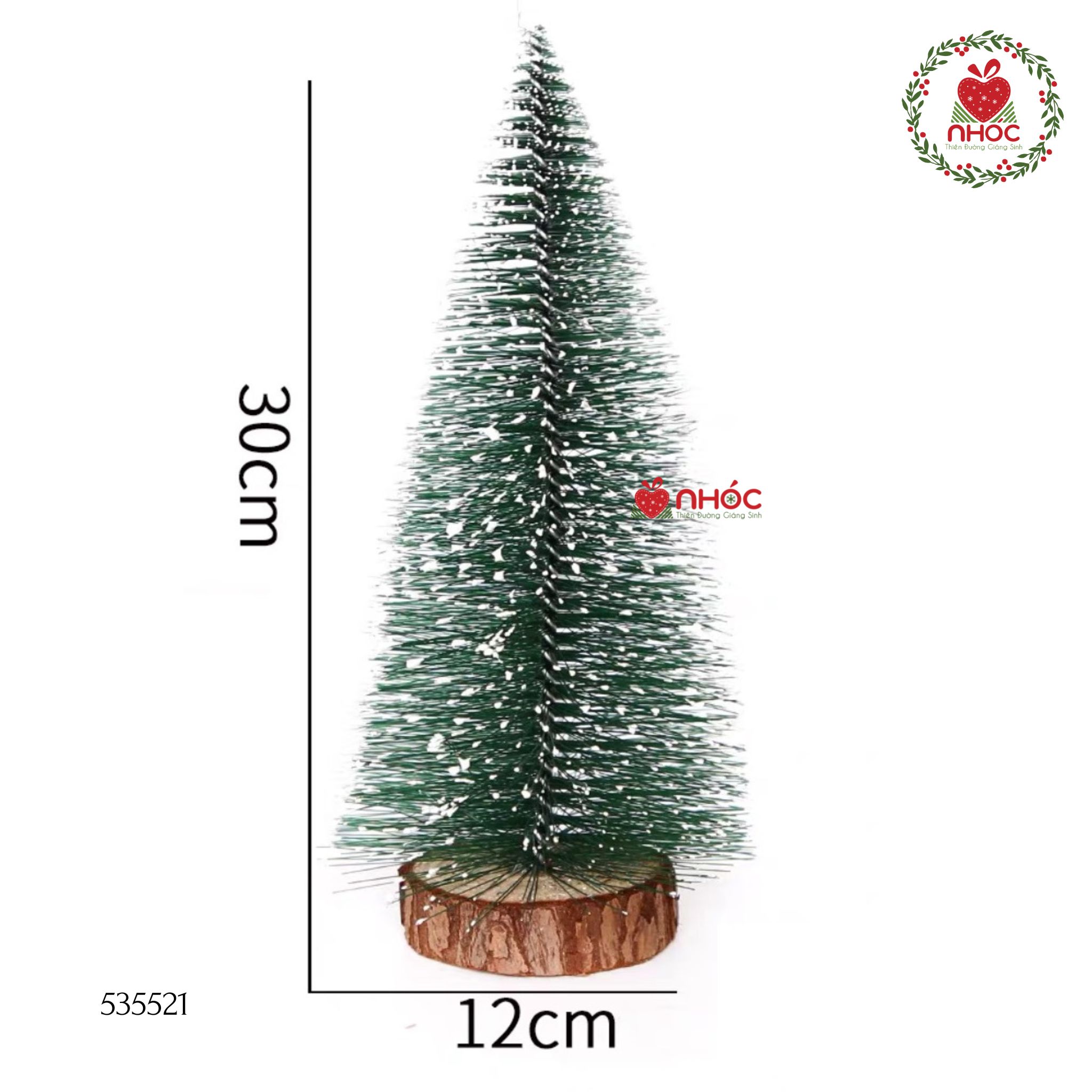 Cây thông Noel để bàn phủ tuyết đế gỗ có đèn - 30100