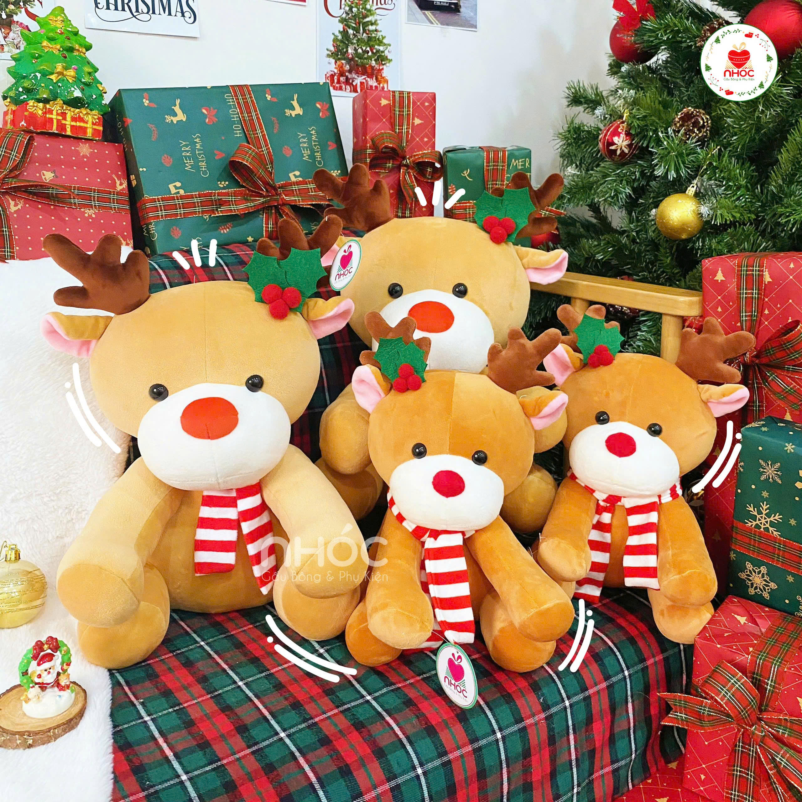 Thú bông Noel Tuần lộc lông mịn ngồi TC