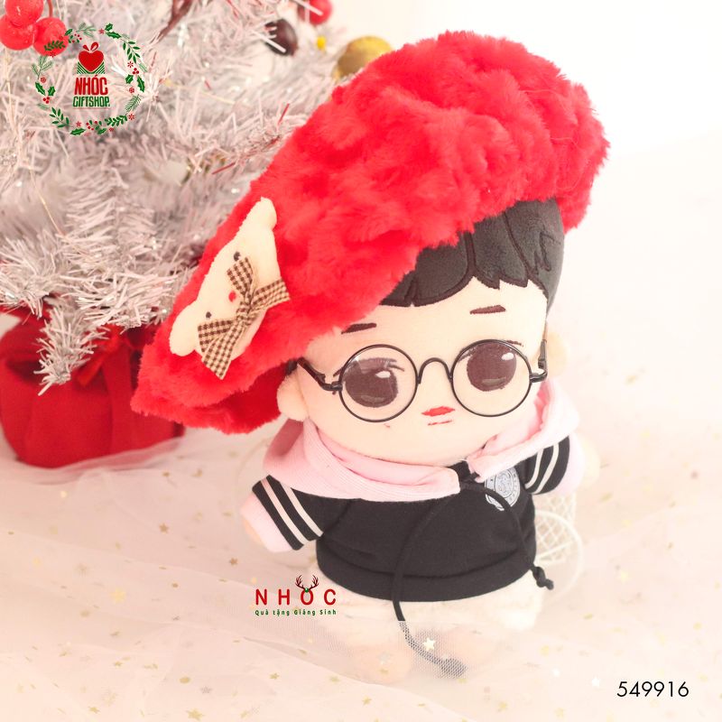 Mũ noel búp bê lông hoa hồng - 4501