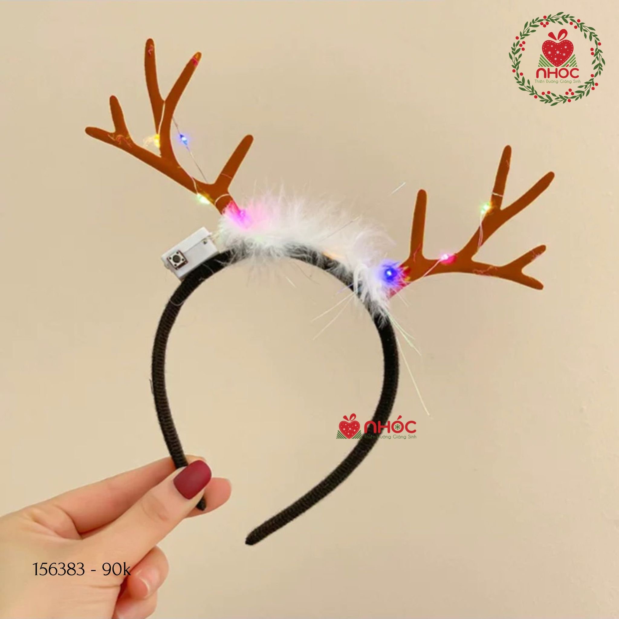 Cài tóc noel sừng tuần lộc kim tuyến lông vũ có đèn - 9001