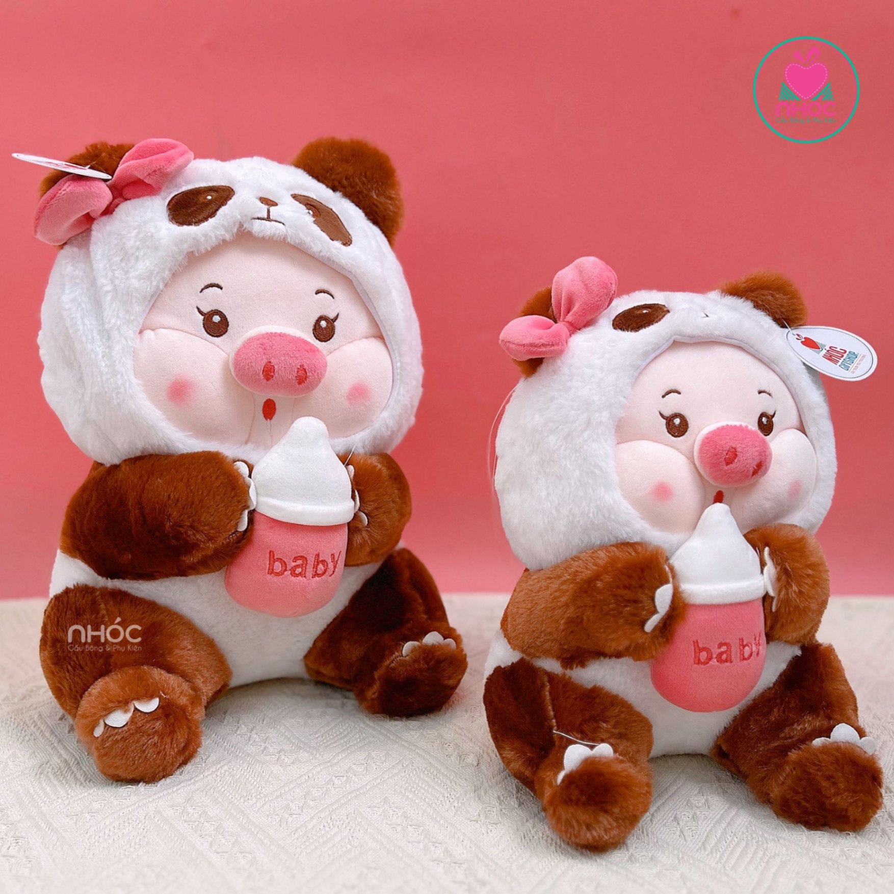 Thú bông Heo mặc áo Panda lông xù TC - Trắng nâu - 45360