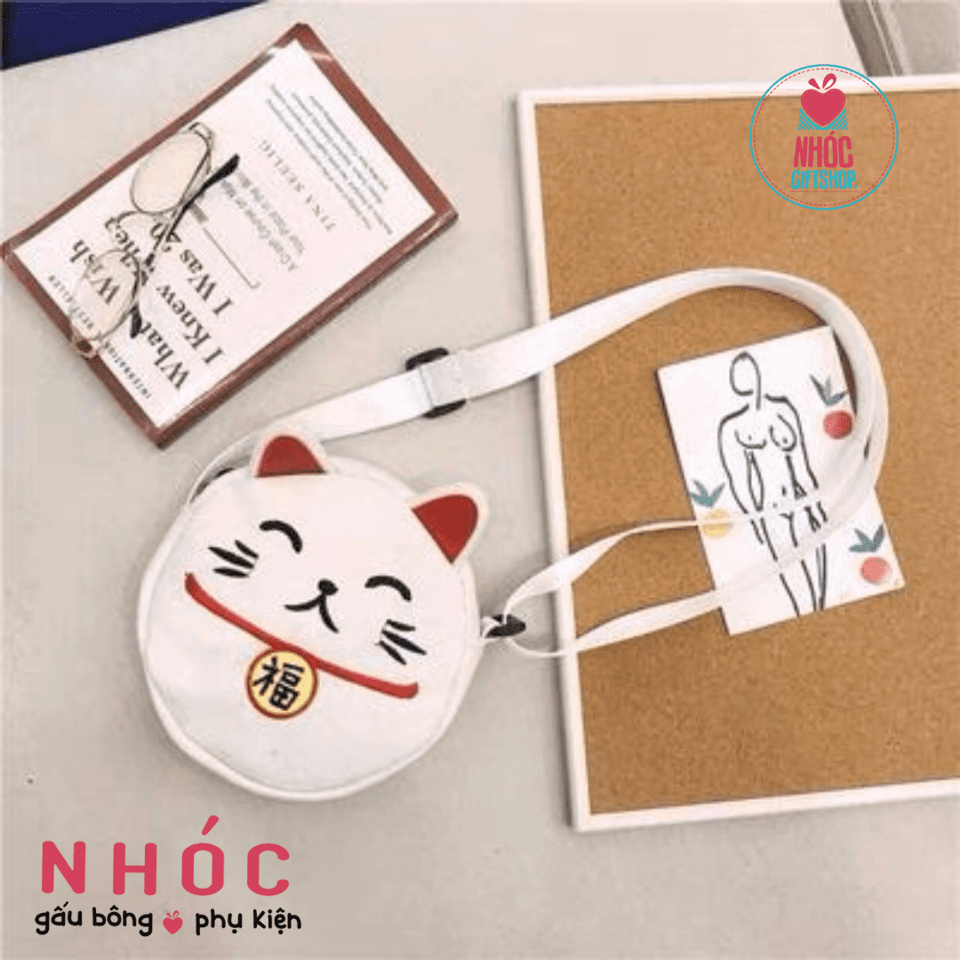 Túi đeo chéo mèo may mắn - Trắng - 16001