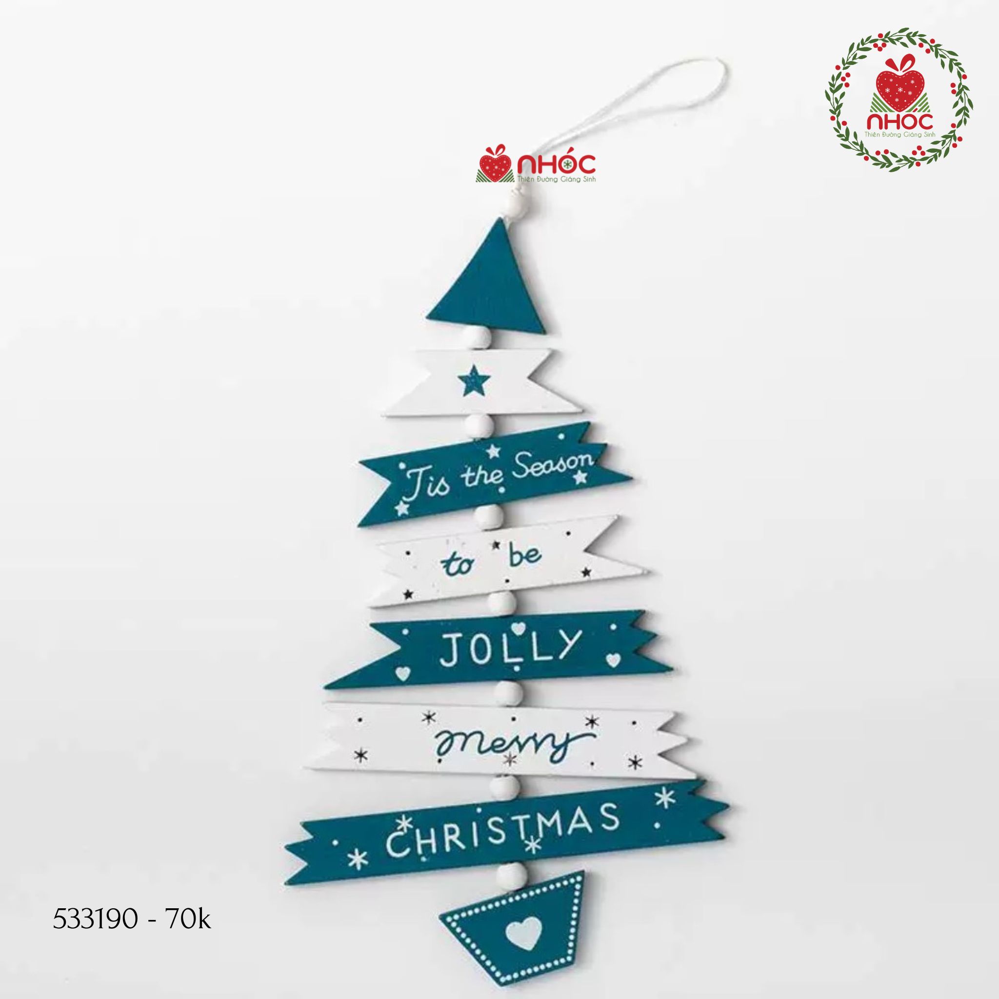 Phụ kiện trang trí Noel cây thông gỗ treo - Xanh - 2070