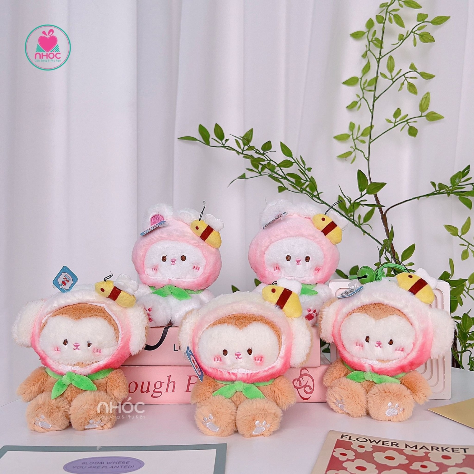 Móc khóa bông thú đội nón đính ong 2m - 9501