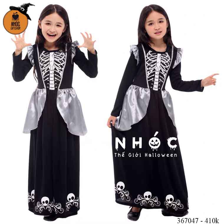 Đầm halloween in xương váy in đầu lâu họa tiết vải thun - Size M - 41001
