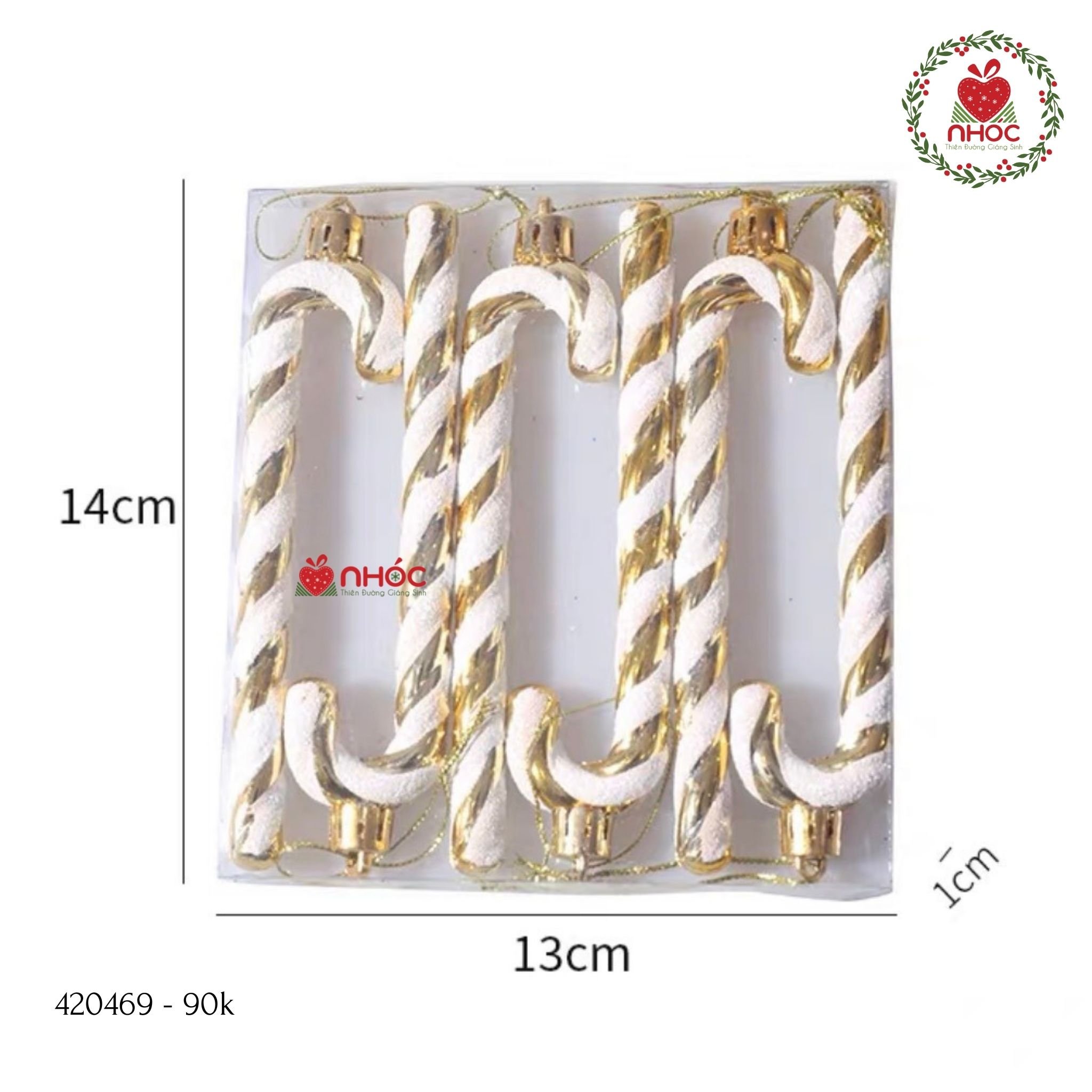 Phụ kiện trang trí Noel bộ 6 cây gậy xoắn kim tuyến - Vàng - 1590