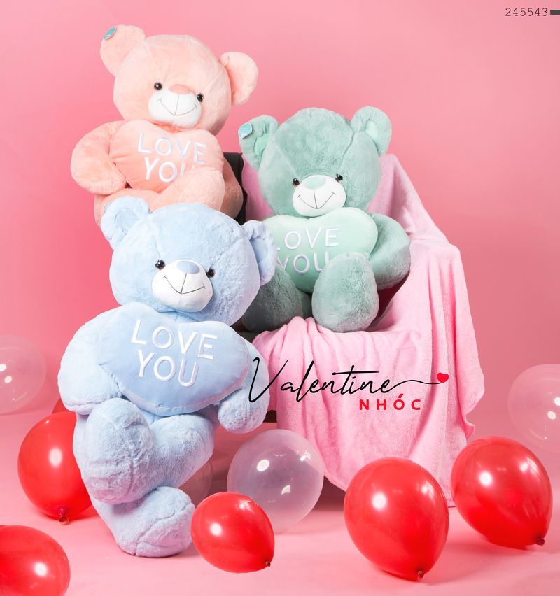Gấu teddy ôm tim thêu Love you