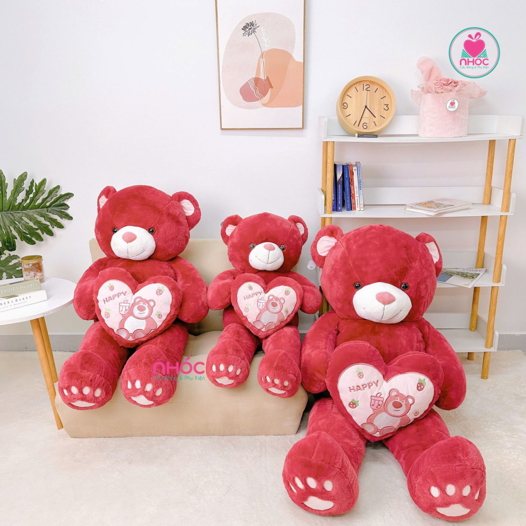 Gấu teddy ôm tim thêu gấu lông xù
