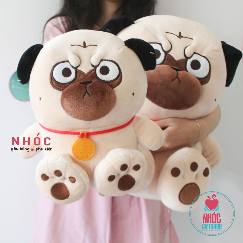 Thú bông Chó Pug chân to lông mịn ngồi - Camel - 60510