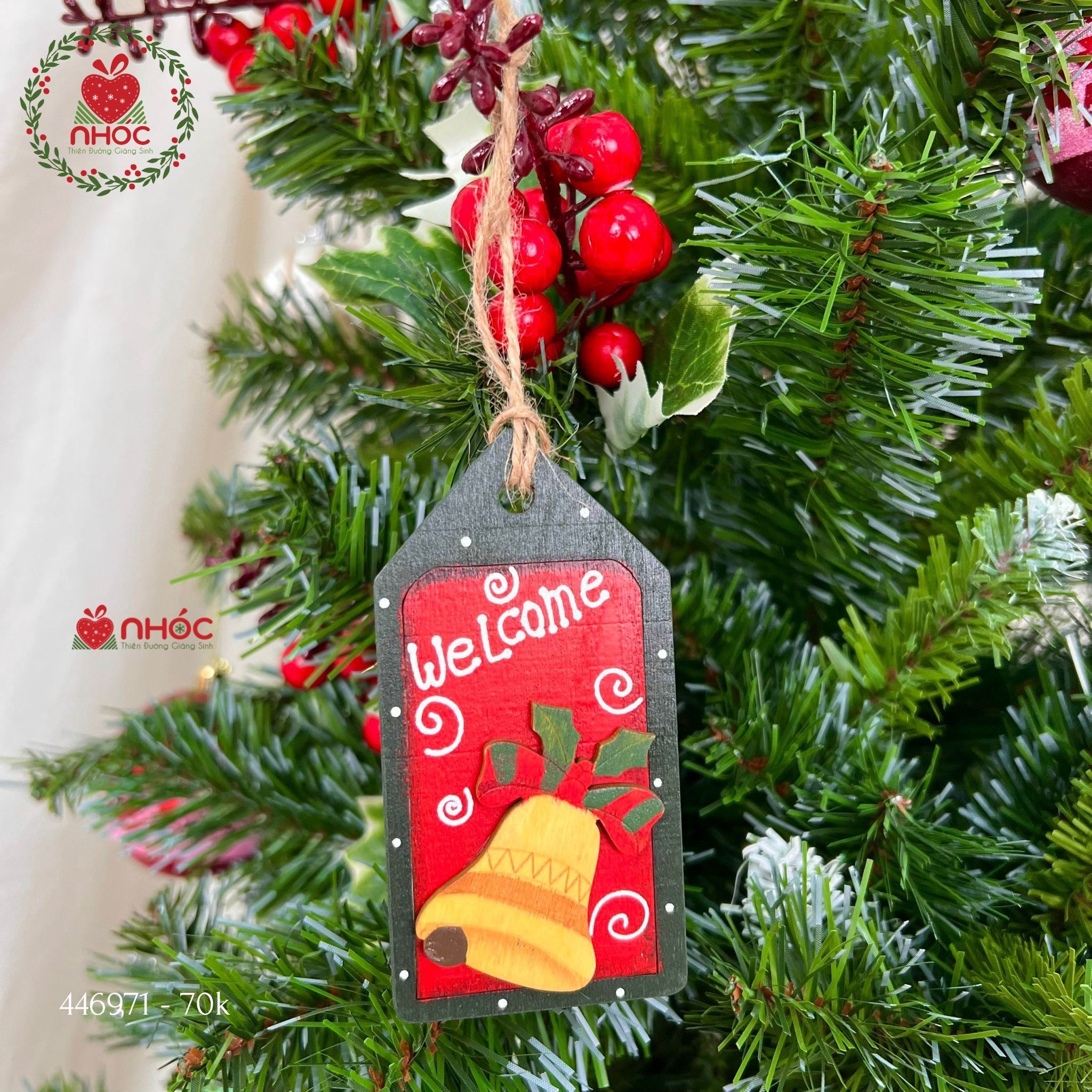 Phụ kiện trang trí Noel Tag gỗ - Chuông - 7001