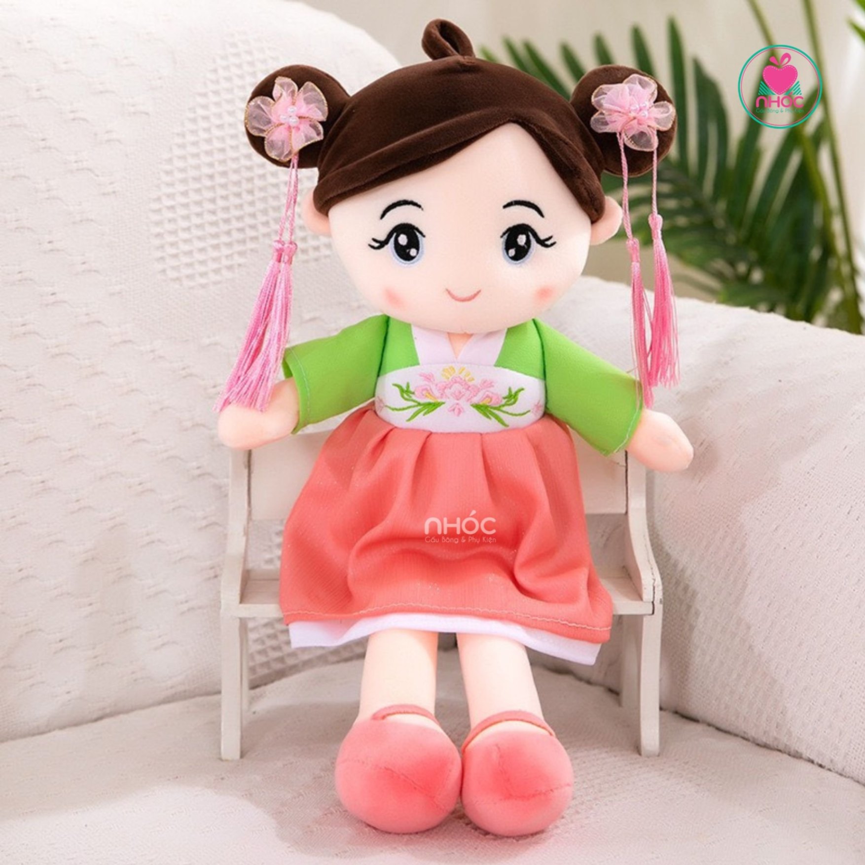 Búp bê bông mặc đầm cổ trang lông mịn - Cam - 50280