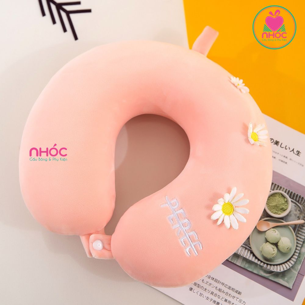 Gối kê cổ cao su non đính hoa cúc - Hồng - 18001