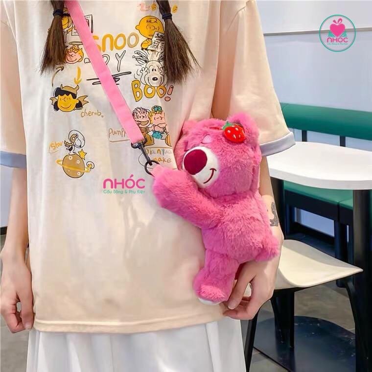 Túi đeo chéo Gấu Toy Story lông xù nằm - Hồng - 30160