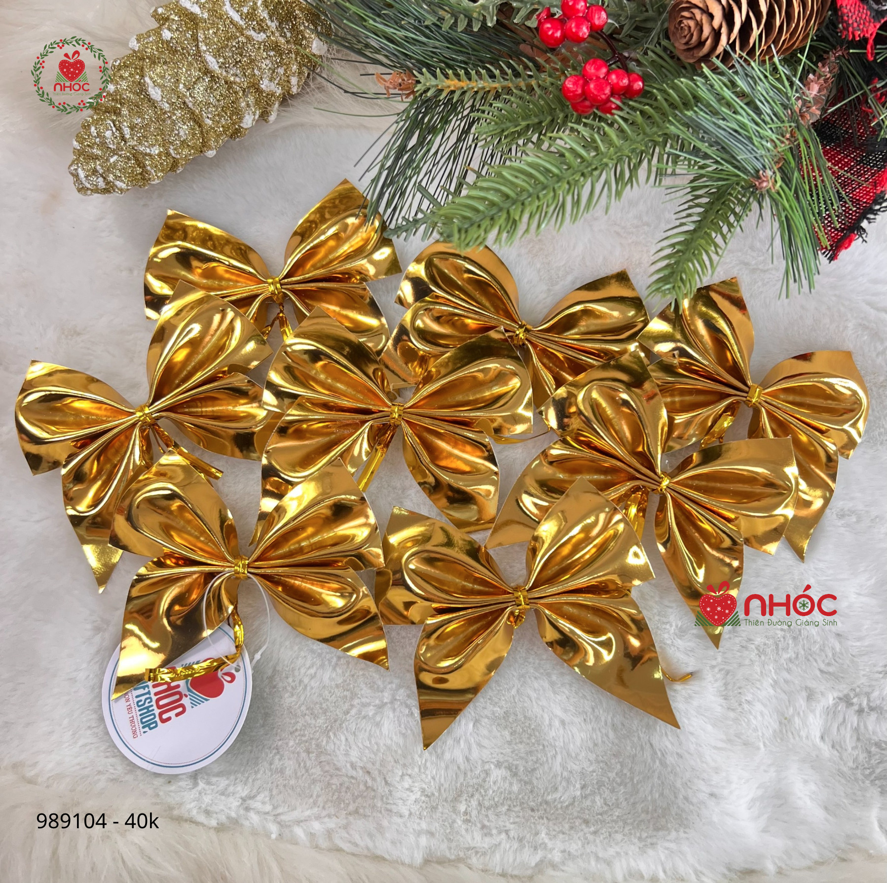 Phụ kiện trang trí Noel nơ bóng bộ 8 - Vàng - 4001