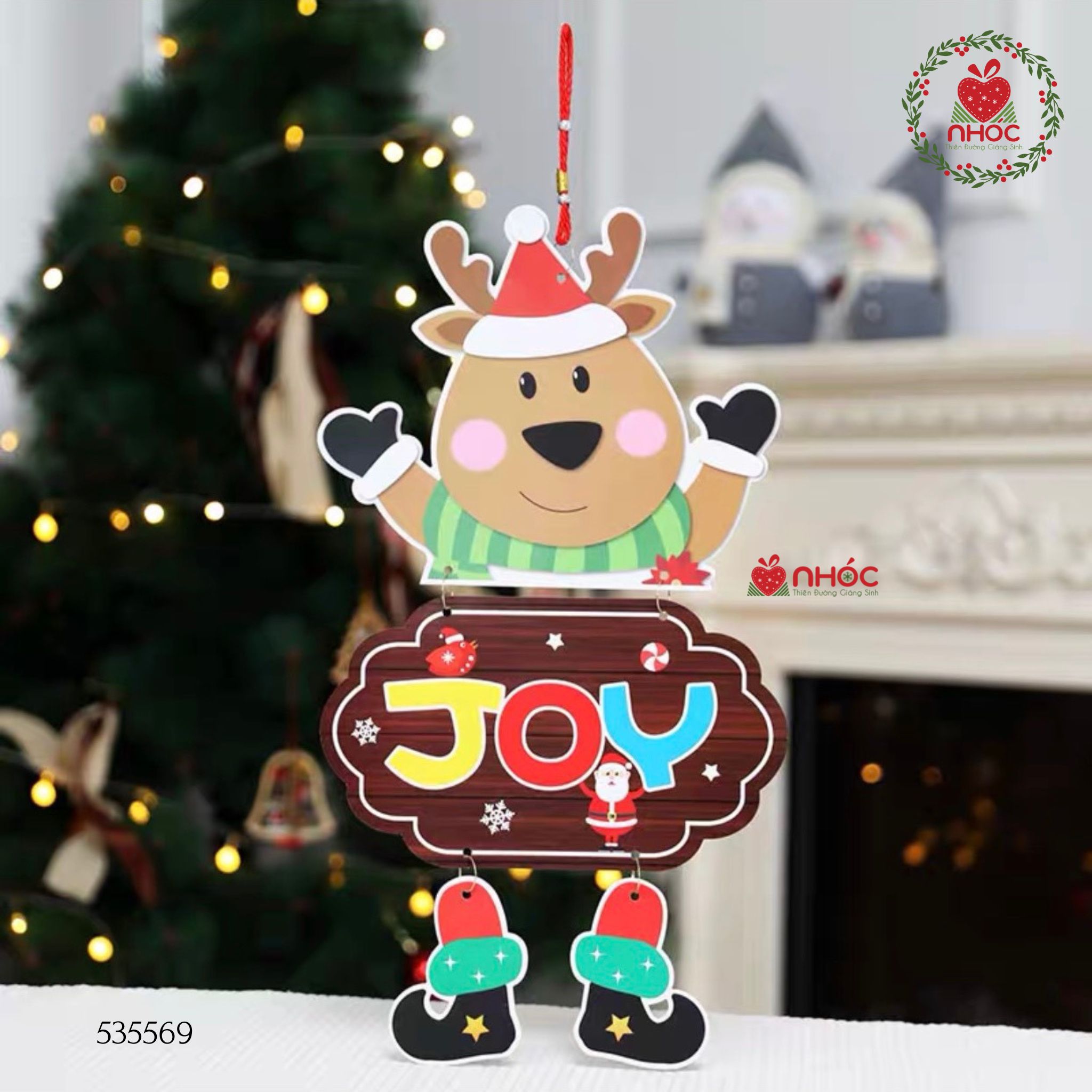 Bảng treo Noel giấy - Tuần lộc chữ Joy - 6001