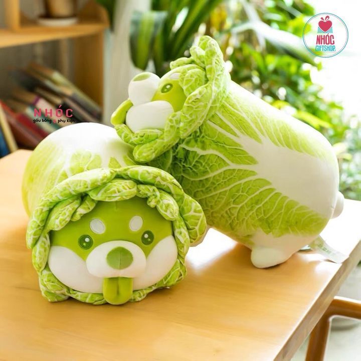 Thú bông chó shiba bắp cải lông mịn đứng TC - Trắng xanh - 60480