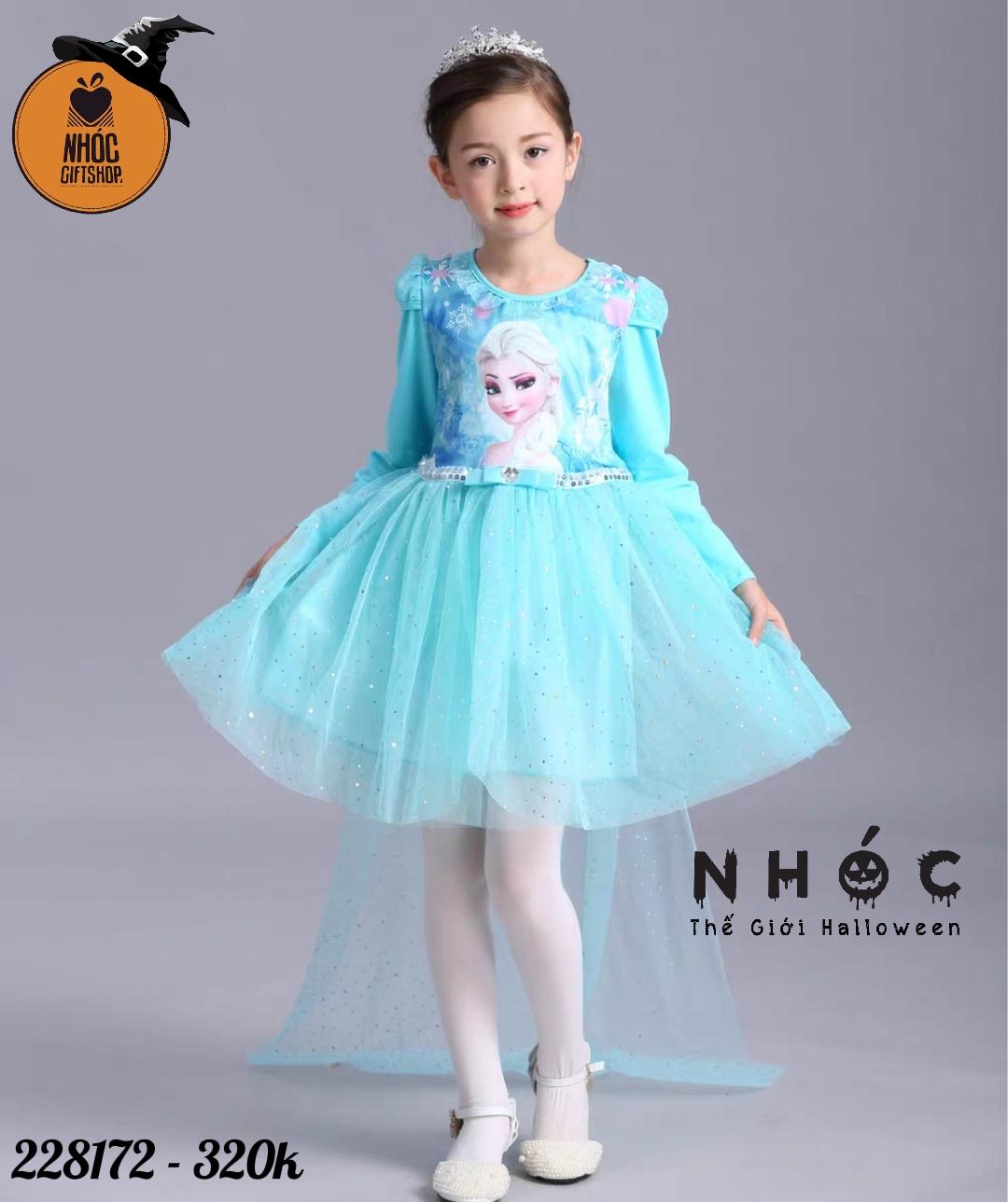 Đầm halloween công chúa Elsa vải thun lưới kim sa - L - 32001