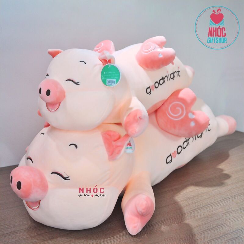 Thú bông heo cánh tim lưng thêu lông mịn nằm TC - Hồng đào - 100460
