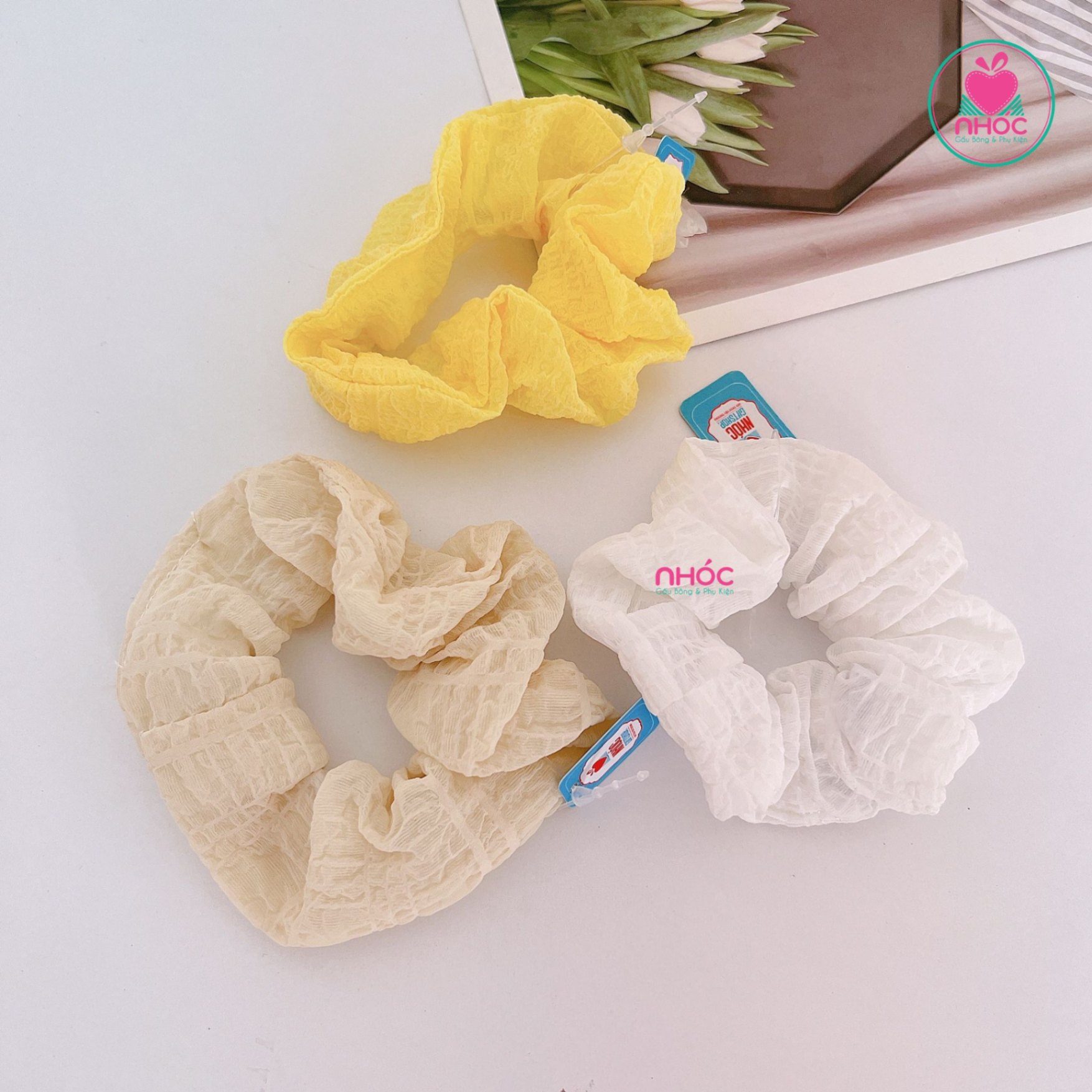 Cột tóc teen vải đũi xốp màu nhúng - 1501