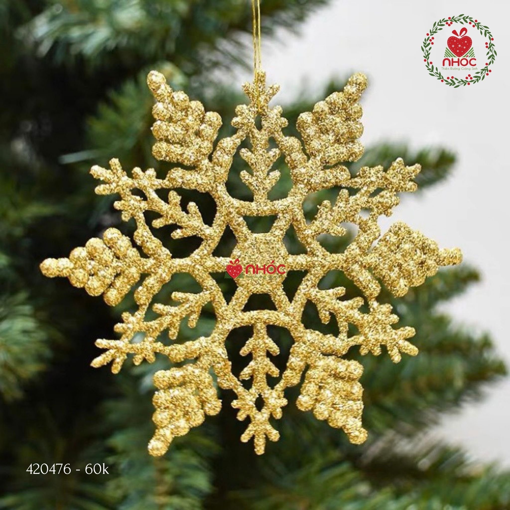 Phụ kiện trang trí Noel bông tuyết nhựa kim tuyến bộ 3 - Vàng - 1560