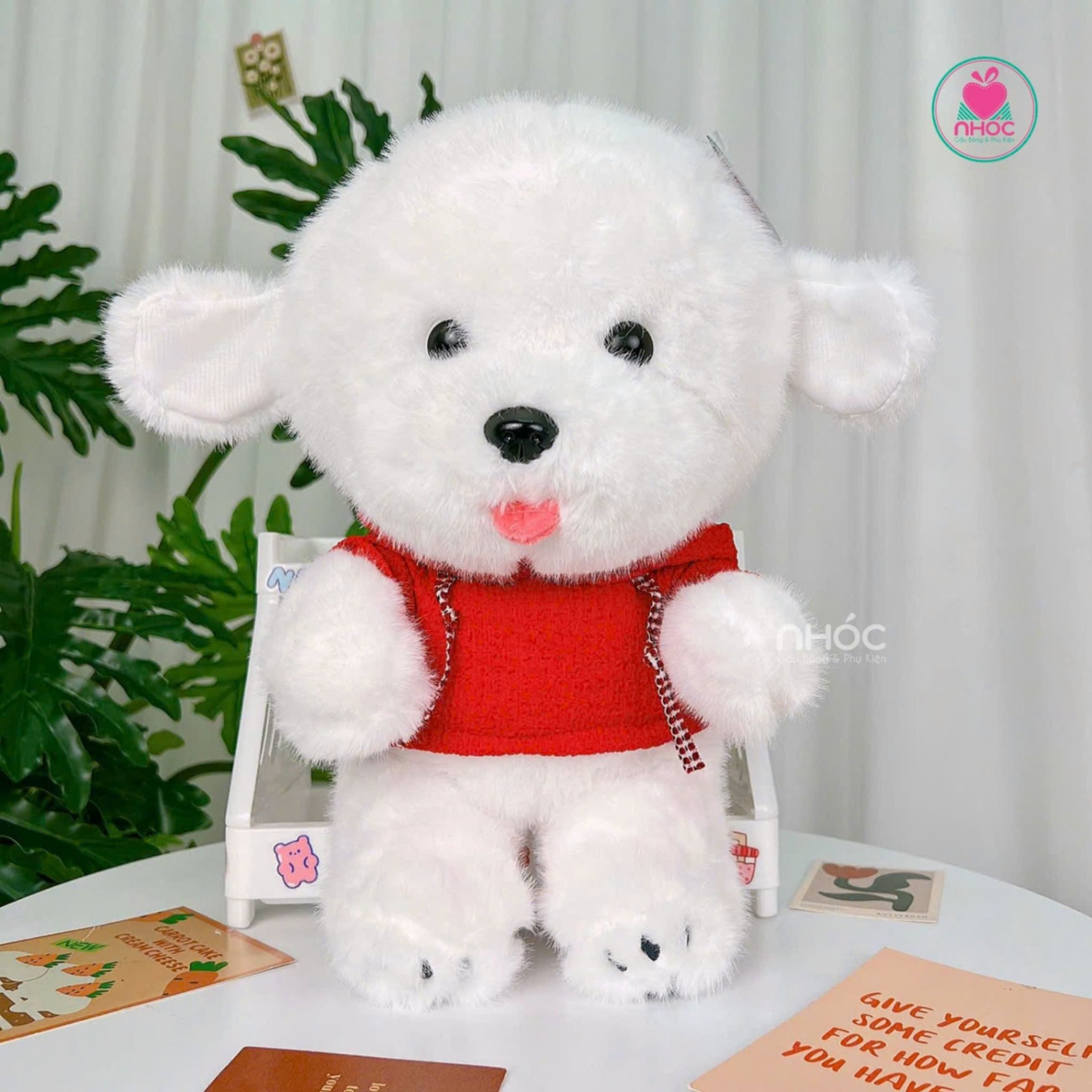 Thú bông Chó mặc áo lông xù - Áo đỏ - 35310