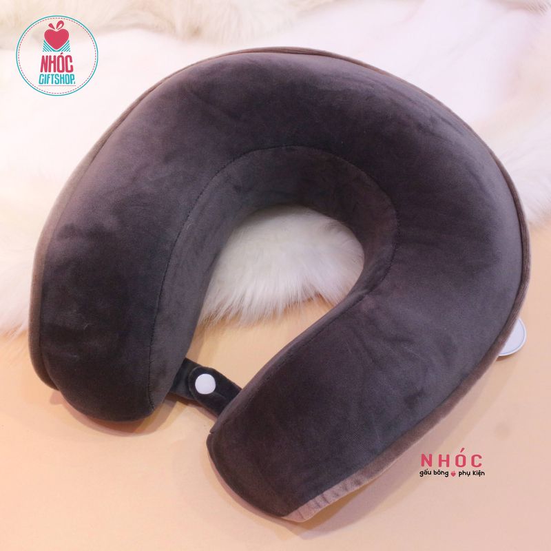 Gối kê cổ cao su non trơn viền màu - Đen - 16001