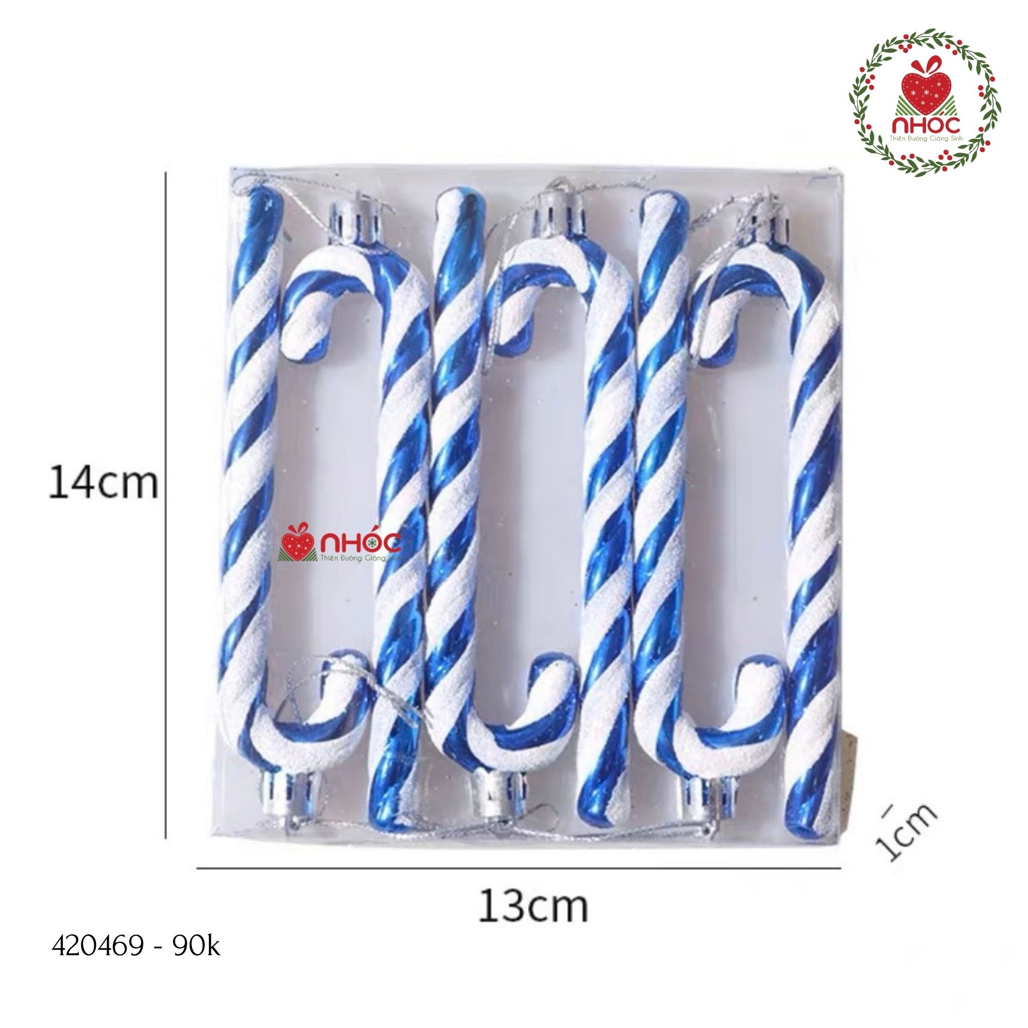 Phụ kiện trang trí Noel bộ 6 cây gậy xoắn kim tuyến - Xanh dương - 1590