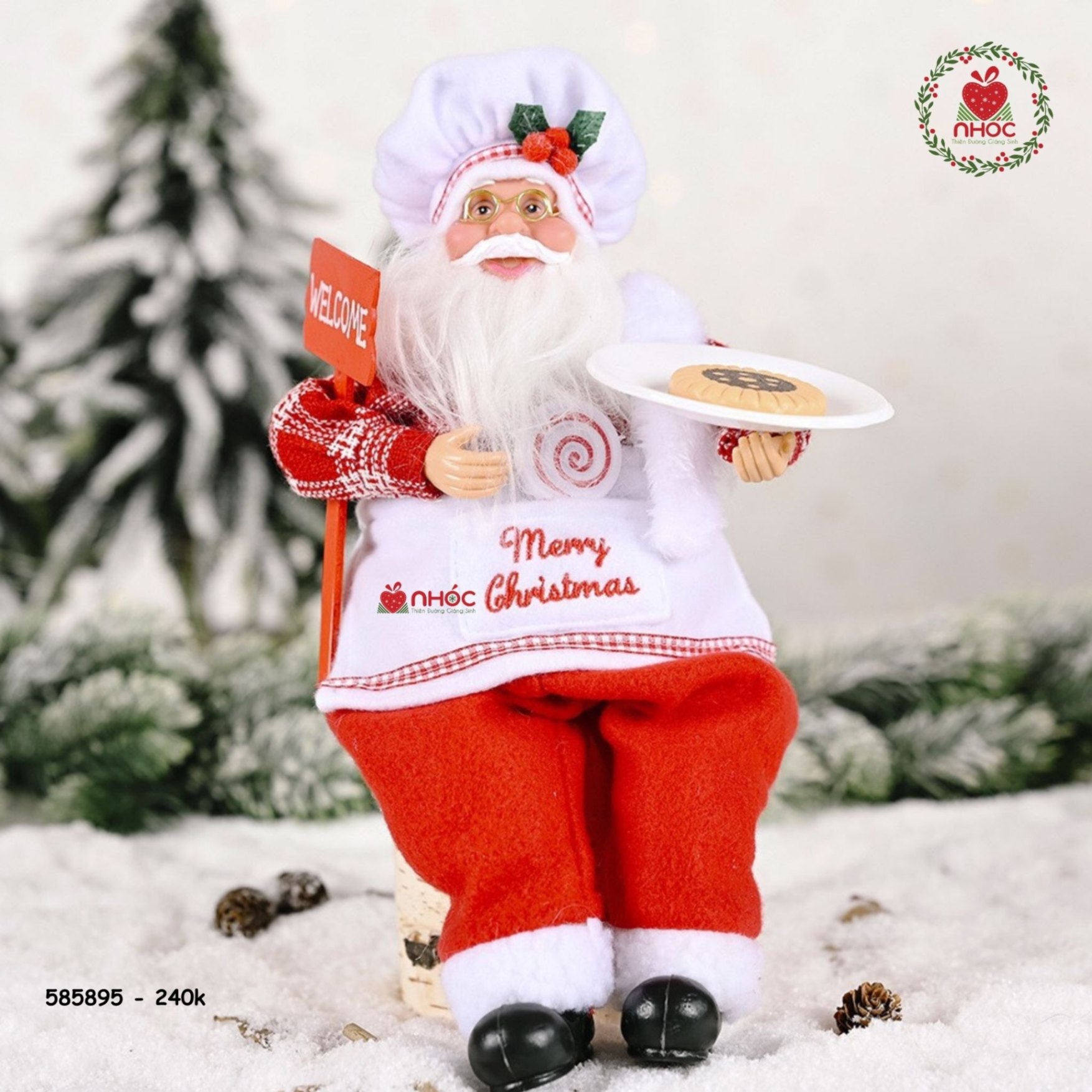 Ông già Noel ngồi cầm bảng đầu bếp - 24001