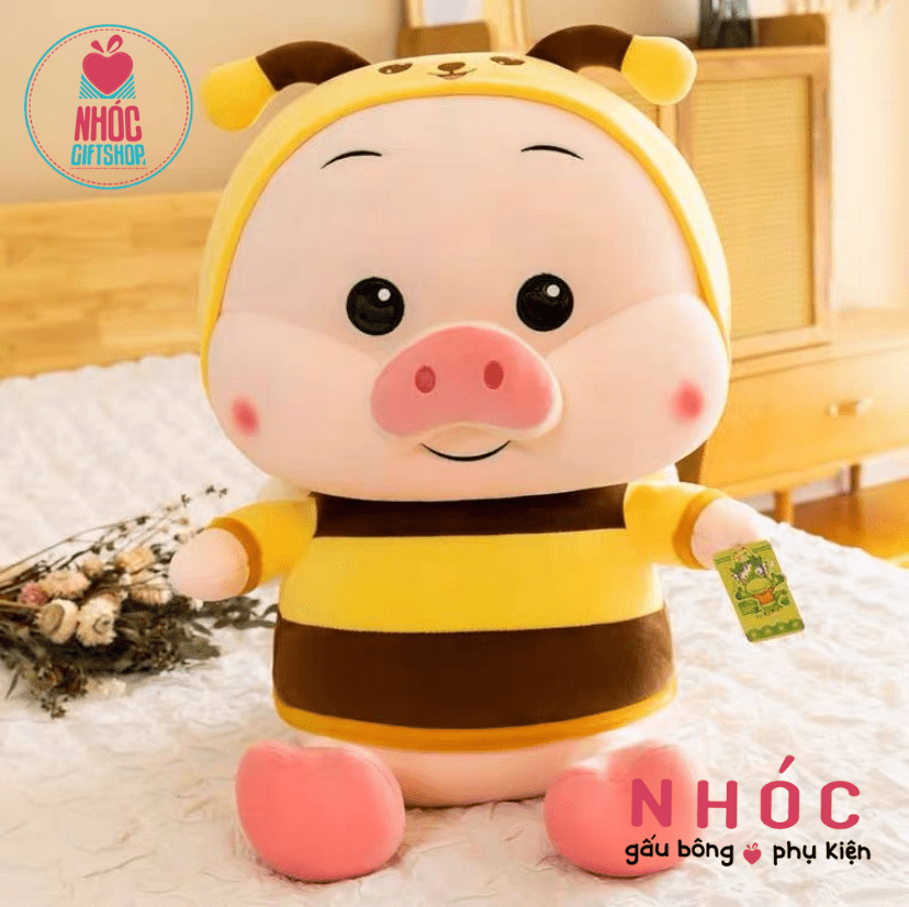 Thú bông heo mặc áo ong lông mịn ngồi - Vàng - 60480