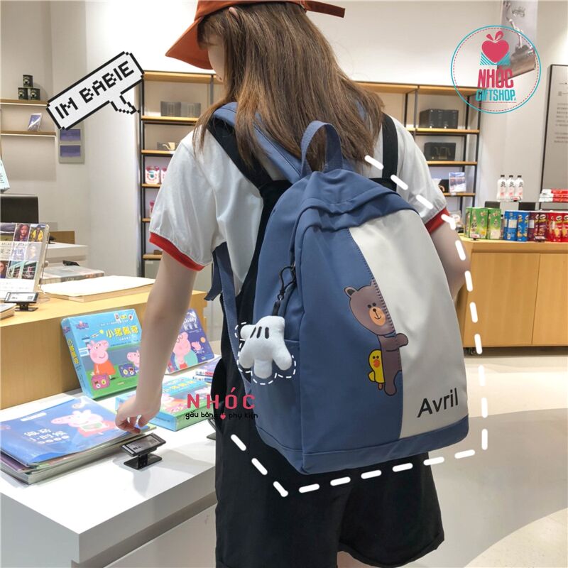 Balo vải in gấu Brown Avril - Xanh navy - 31001