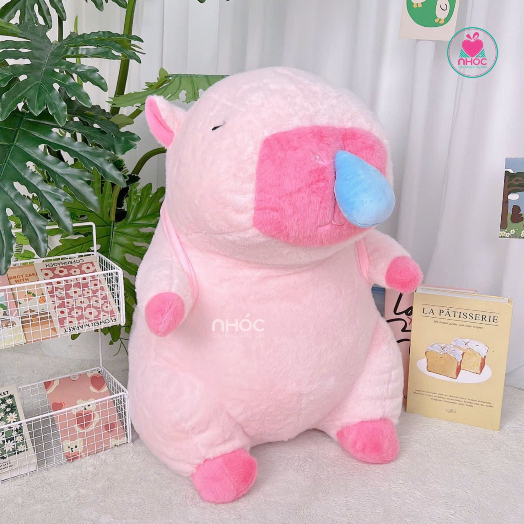 Thú bông Capybara chảy nước mũi đeo balo rùa - Hồng - 55540