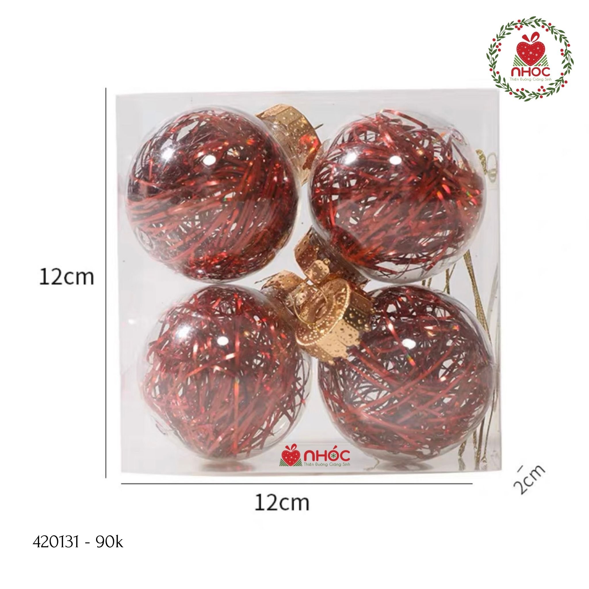 Trái châu kiểu giấy kim tuyến bộ 4 - Đỏ đậm - 6090