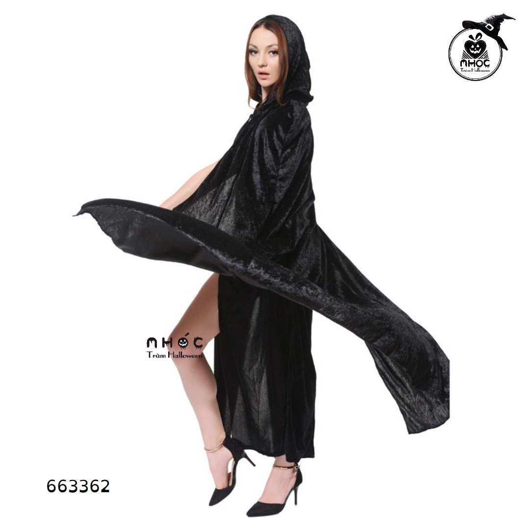 Áo choàng Halloween thần chết vải nhung - Đen - 120180
